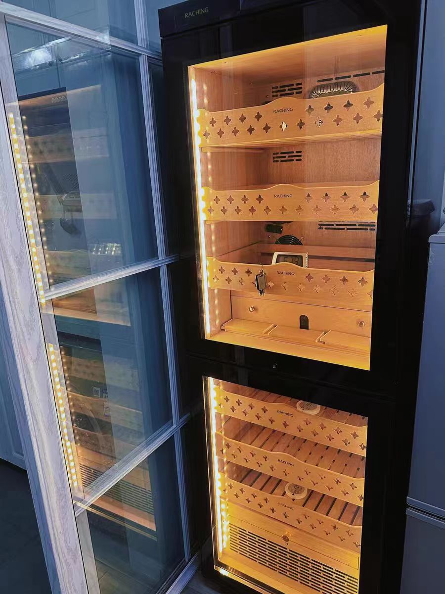 Raching Dual Area MON3800B Gold Electric Cigar Humidor Hold 1700ct Cigars With Ammonia Removal Function