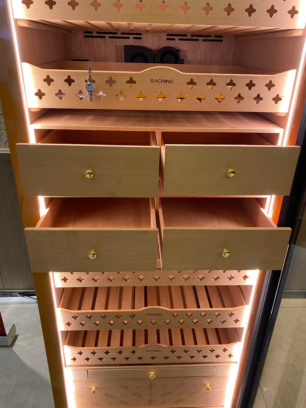 Largest Size Raching MON5800A Gold Electric Cigar Humidor Hold 3000ct Cigars Capacity For Household Cigar Shop