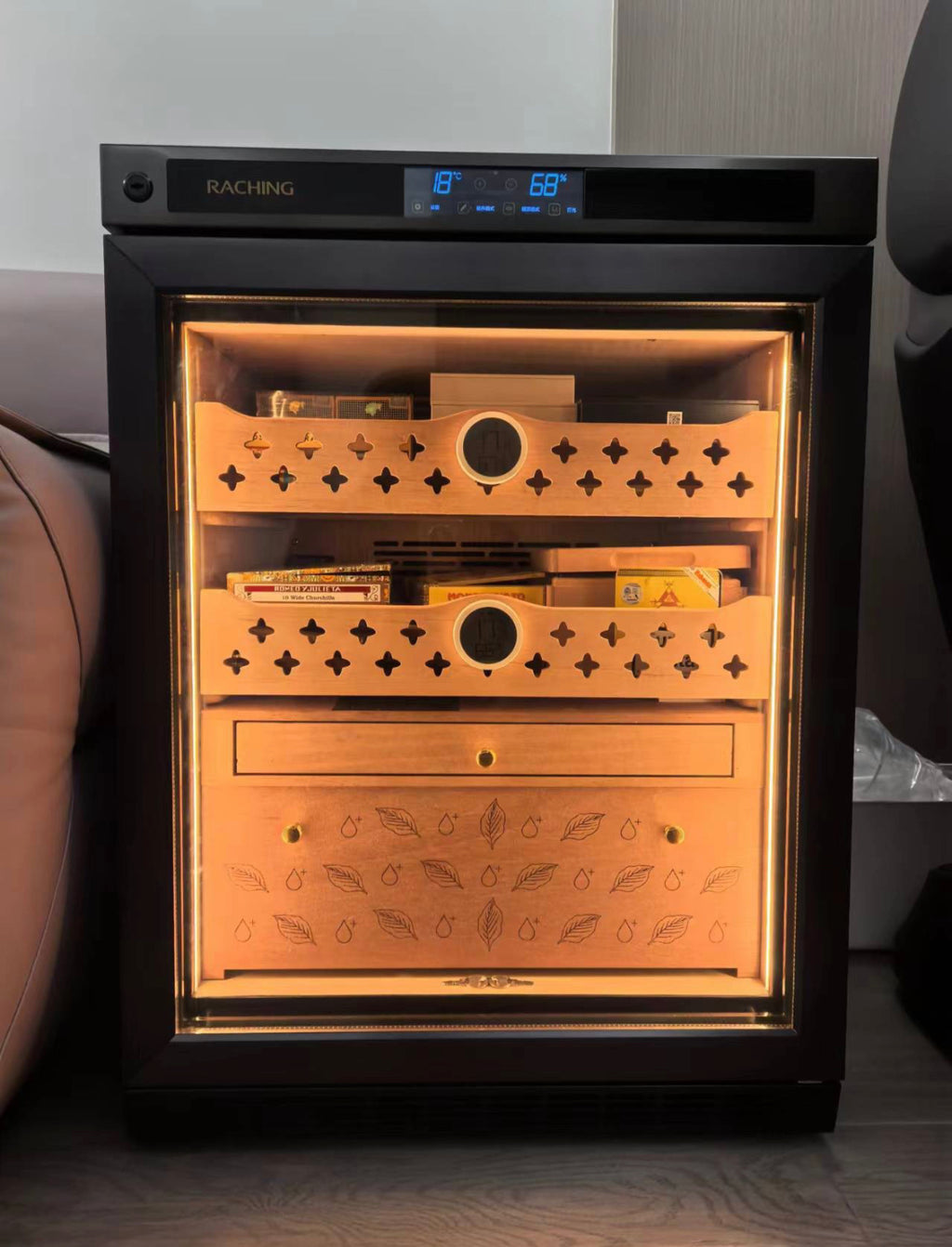 Raching MON800A Black Electric Cigar Humidor Hold 500 Cigars