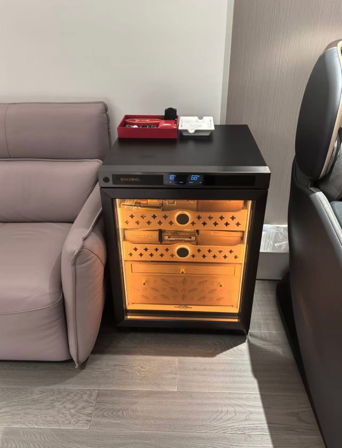 Raching MON800A Black/Glod Electric Cigar Humidor (Hold 500 Cigars)