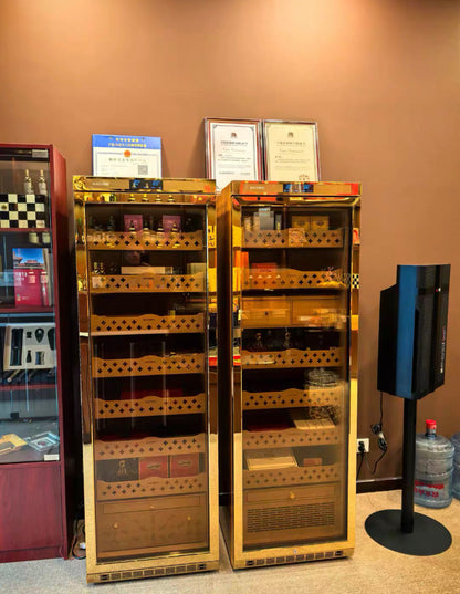 Best Selling Raching Big Size MON3800A Gold Electric Cigar Humidor Hold 1800ct Cigars Capacity For Household Cigar Shop