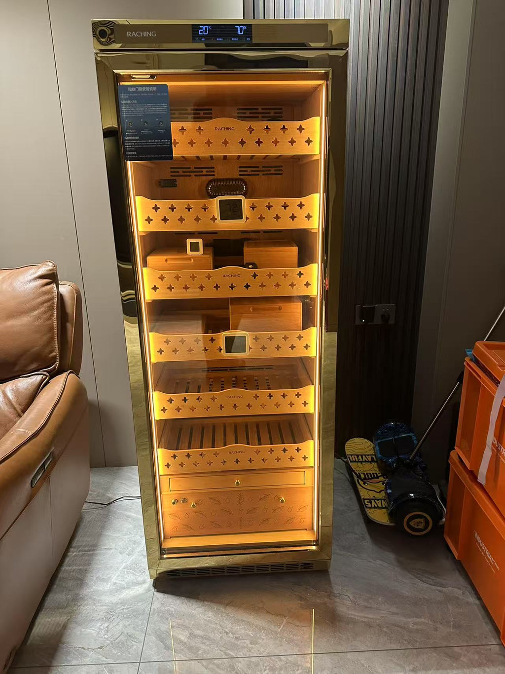 Raching MON2800A Gold Electric Cigar Humidor Hold 1500ct Cigars Precise Controlling For Aging