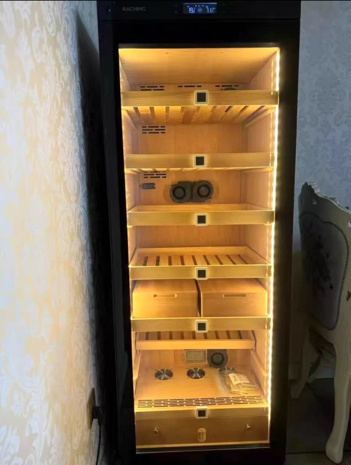 Raching C330A Black Electric Cigar Humidor Hold 1500ct Cigars Capacity Constant Controlling Humidity and Temperature