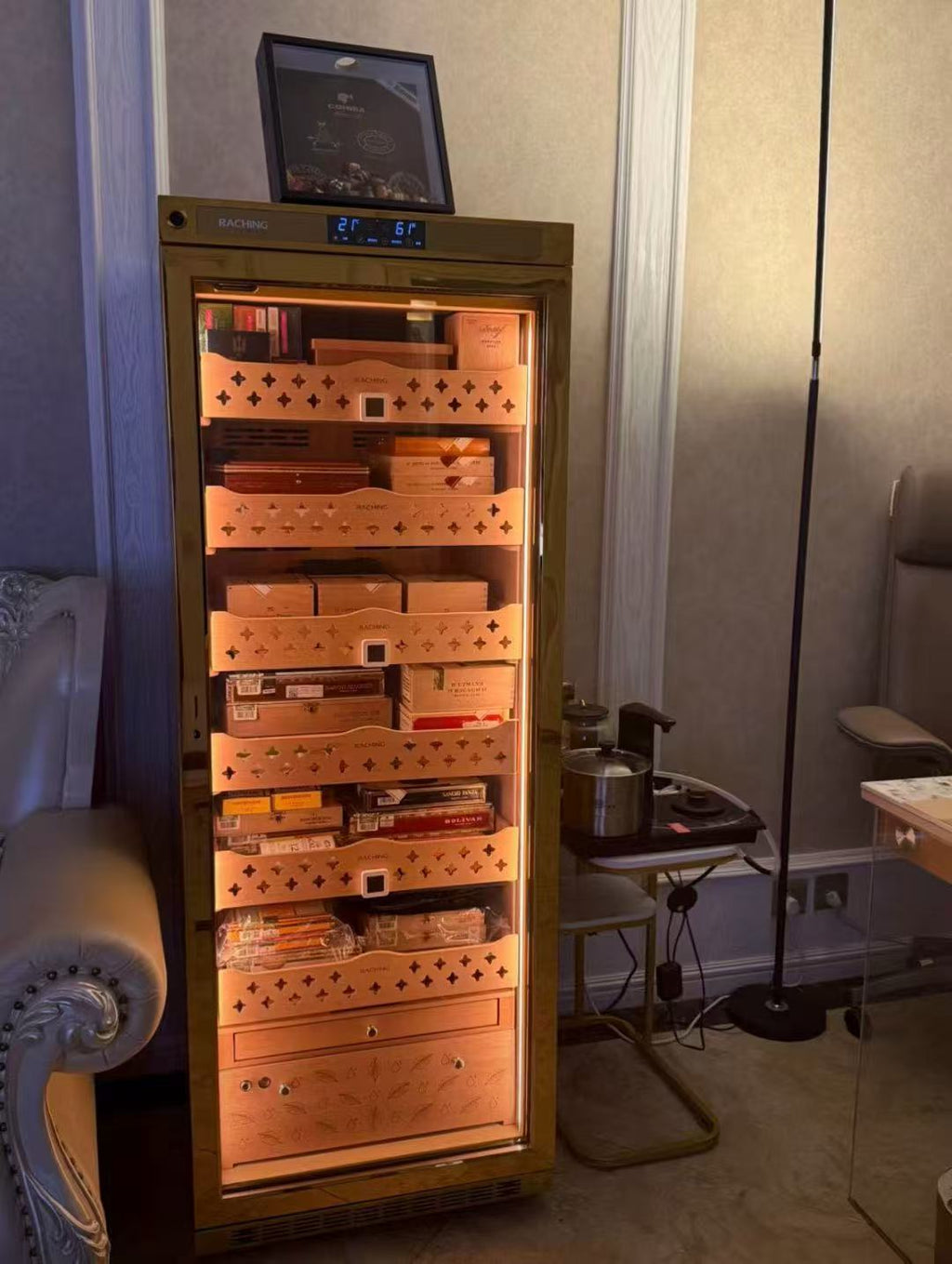 Raching MON2800A Gold Electric Cigar Humidor Hold 1500ct Cigars Precise Controlling For Aging