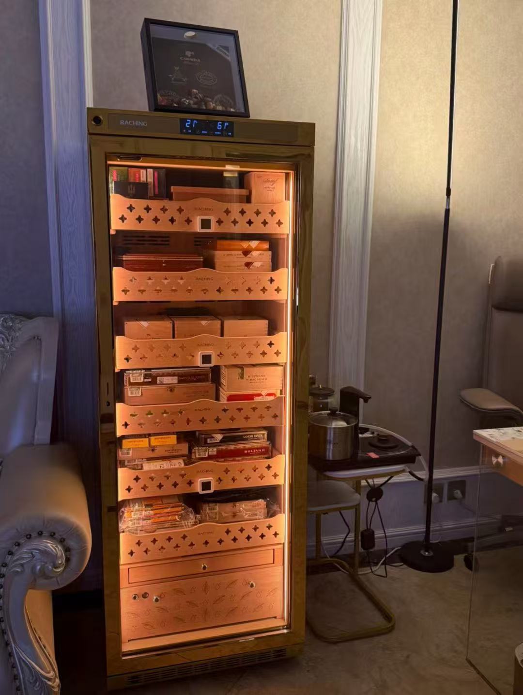 Raching MON2800A Gold Electric Cigar Humidor Hold 1500ct Cigars Precise Controlling For Aging