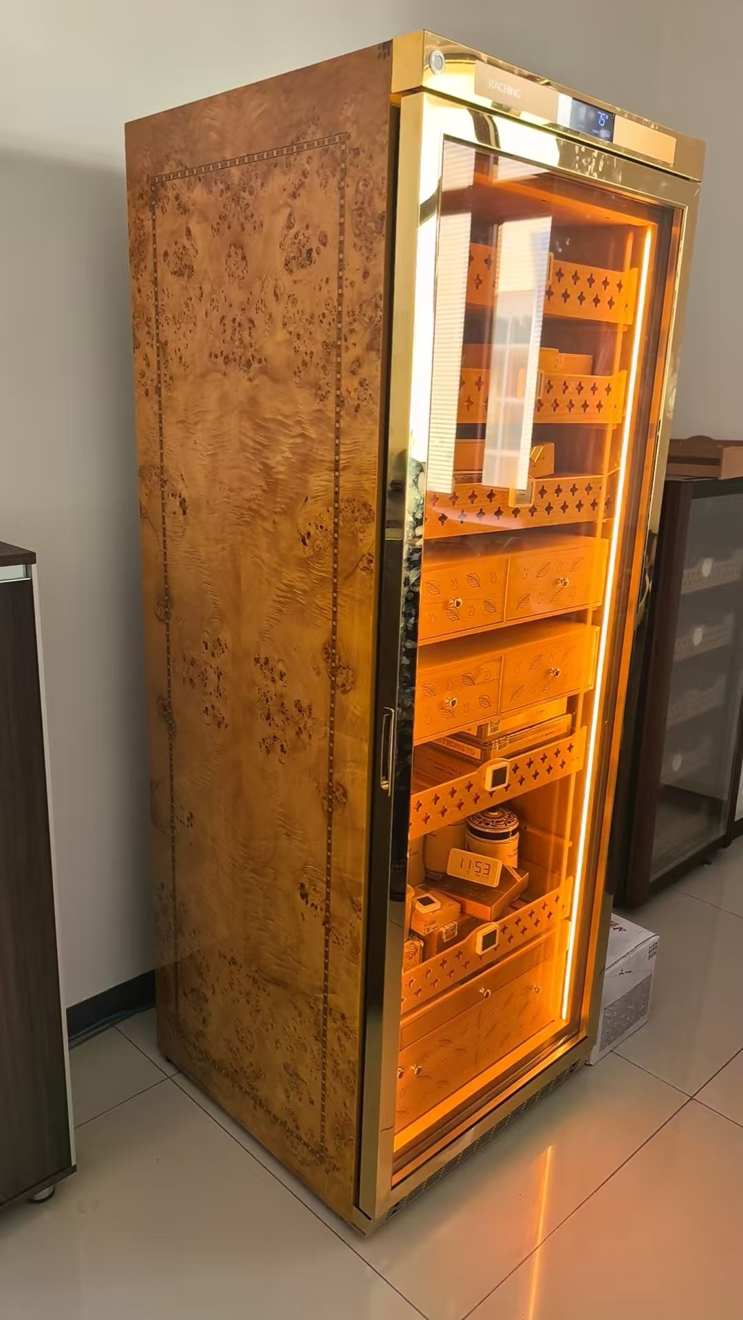 Largest Size Raching MON5800A Gold Electric Cigar Humidor Hold 3000ct Cigars Capacity For Household Cigar Shop
