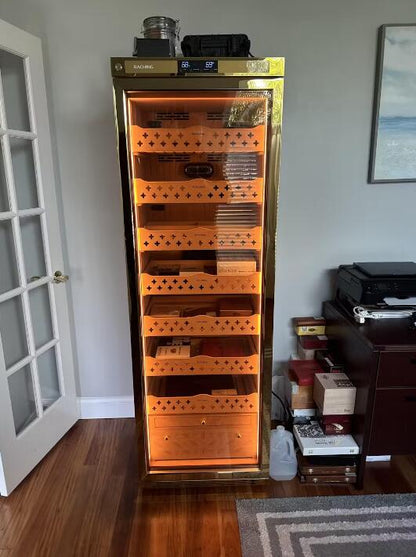 Best Selling Raching Big Size MON3800A Gold Electric Cigar Humidor Hold 1800ct Cigars Capacity For Household Cigar Shop