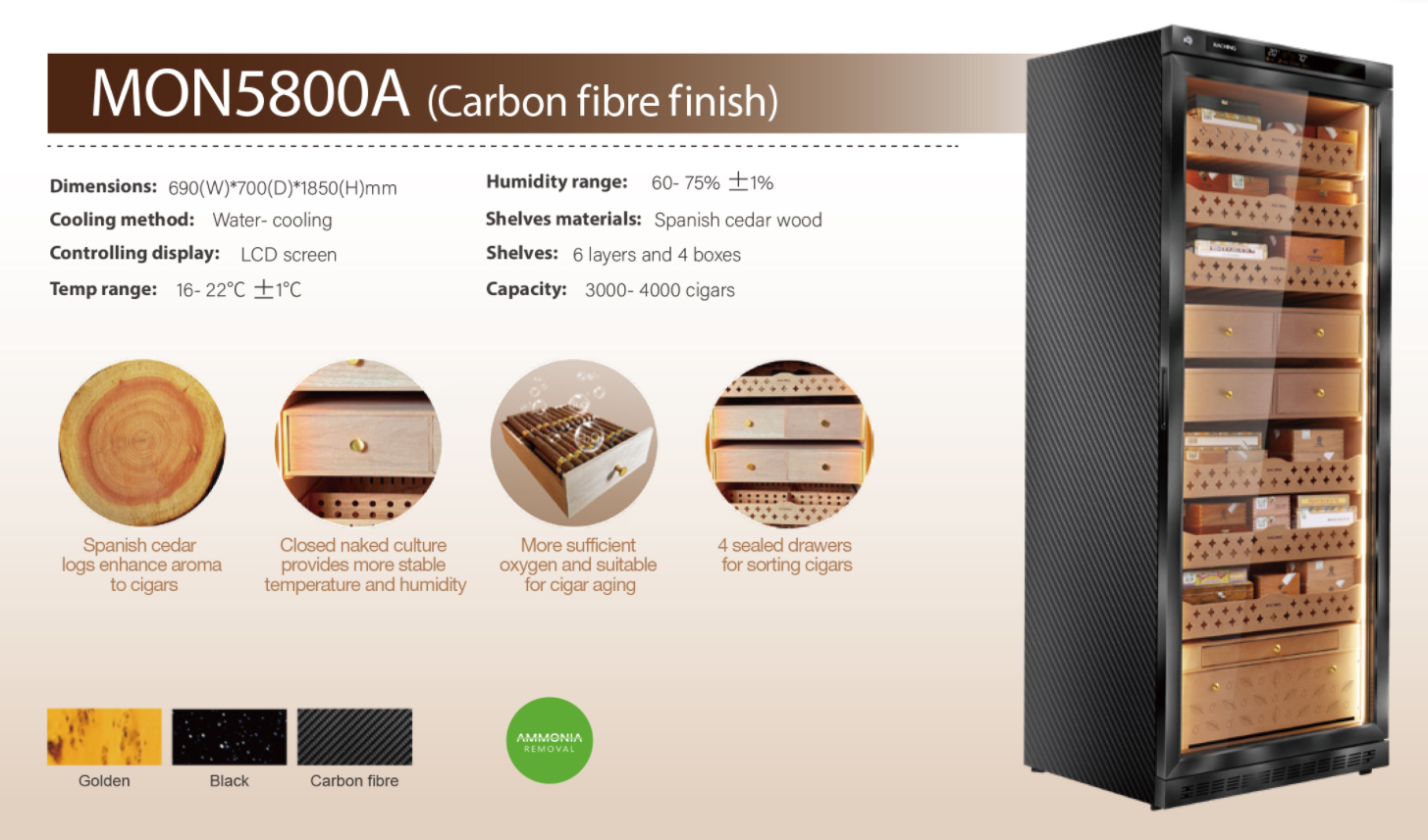 Largest Size Raching MON5800A Gold Electric Cigar Humidor Hold 3000ct Cigars Capacity For Household Cigar Shop