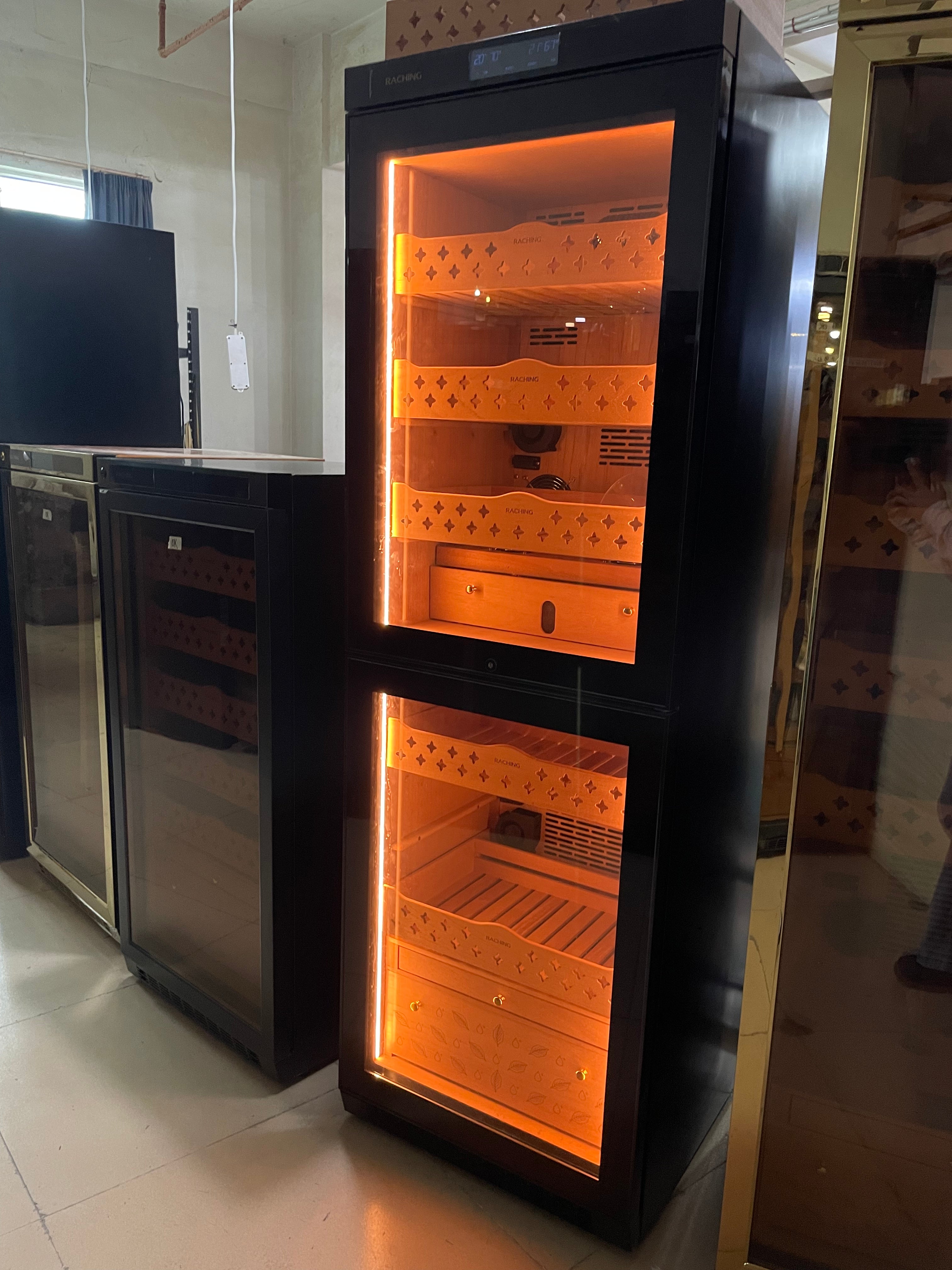 Raching Dual Area MON3800B Black Electric Cigar Humidor Hold 1700ct Cigars With Ammonia Removal Function