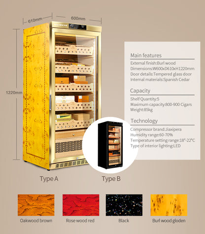 Raching MON1800A Gold/Black Electric Cigar Humidor (Hold 1200 Cigars)