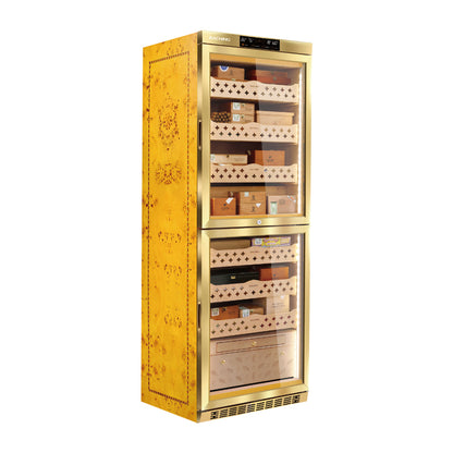 Raching Dual Area MON3800B Gold Electric Cigar Humidor Hold 1700ct Cigars With Ammonia Removal Function