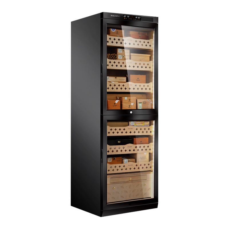 Raching Dual Area MON3800B Black Electric Cigar Humidor Hold 1700ct Cigars With Ammonia Removal Function