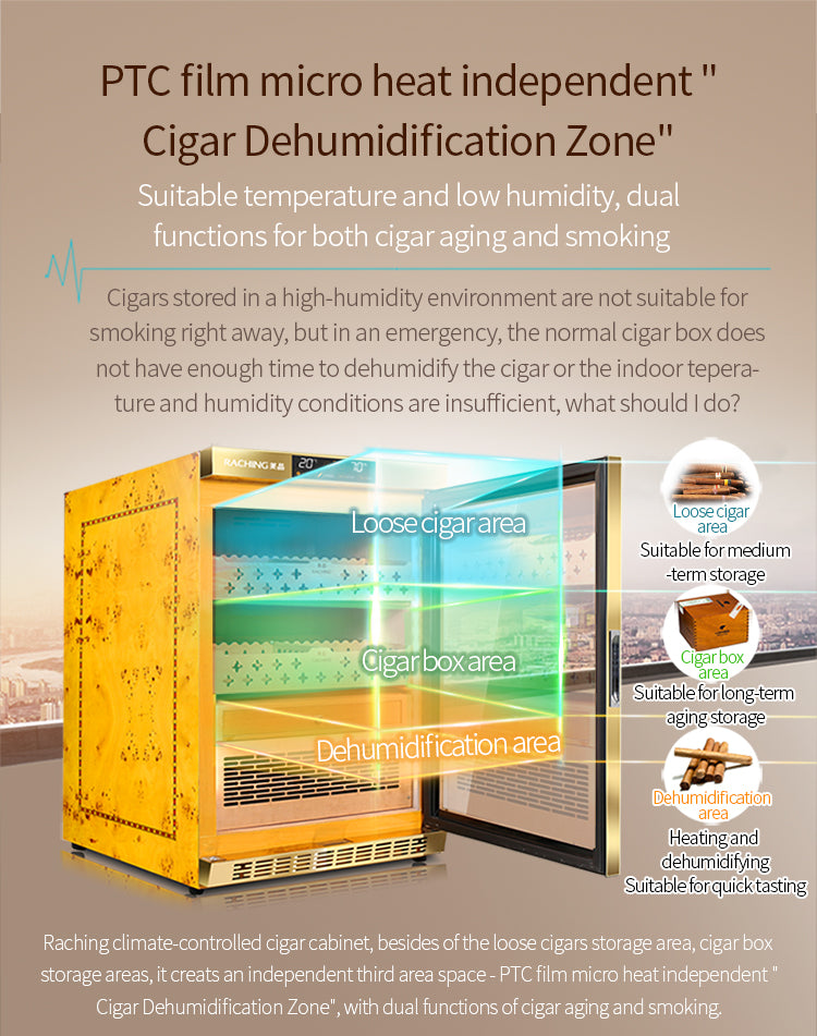 Raching MON800A Black/Glod Electric Cigar Humidor (Hold 500 Cigars)